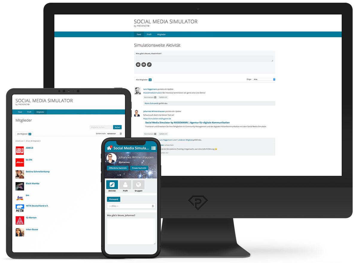 Grafik mit Screenshot vom SOCIAL MEDIA SIMULATOR
